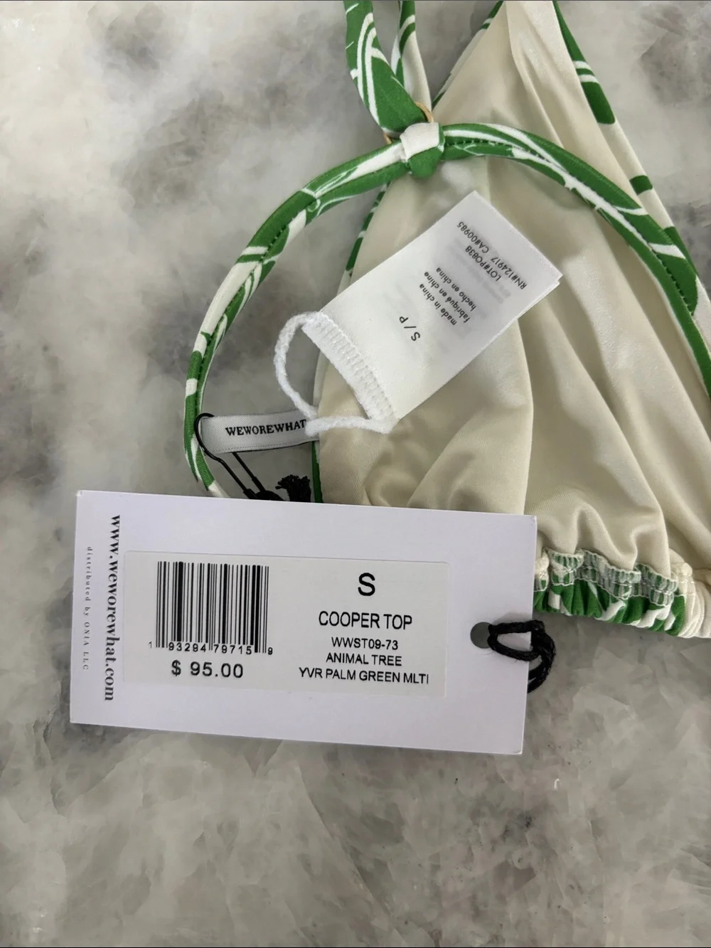 WeWoreWhat Green and White Leaf Print Triangle Bikini Top NWT